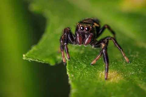 A jumping spider is standing on a leaf Stock Photos