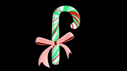 Jumping striped Christmas candy cane with a waving pink bow on black. Vídeo Stock 322508292