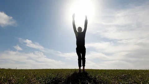 Jumping up to the sun. Stock Footage 127640401