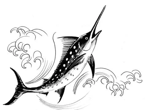 Jumping sword fish Illustrazione stock