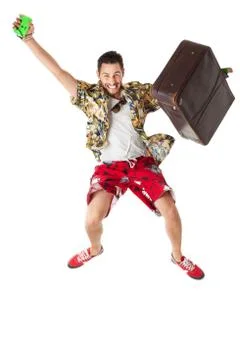 Jumping tourist Stock Photos