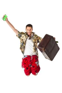 Jumping traveller Stock Photos