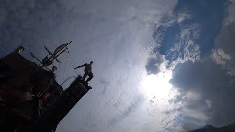 Jumping into the water from the deck of the ship. Stock Footage 100829921