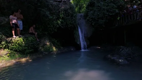 Jumping in the waterfall Marmaris, Turkey Stock Footage 80535063
