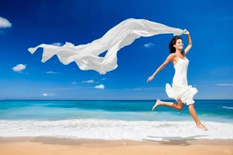 Jumping with a white tissue Stock Photos