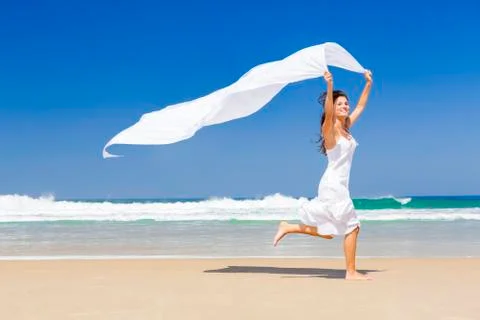 Jumping with a white tissue Stock Photos