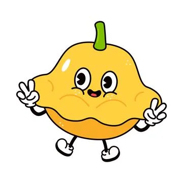 Jumping Yellow squash character character. Vector hand drawn traditional ca.. Stock Illustration