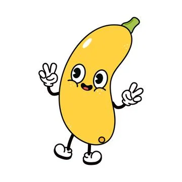 Jumping Yellow vegetable marrow character. Vector hand drawn traditional ca.. Stock Illustration