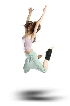 Jumping young dancer isolated on white background Stock-Fotos