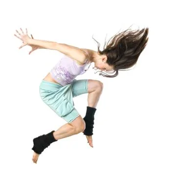 Jumping young dancer isolated on white background Stock-Fotos