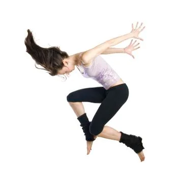 Jumping young dancer isolated on white background Stock-Fotos