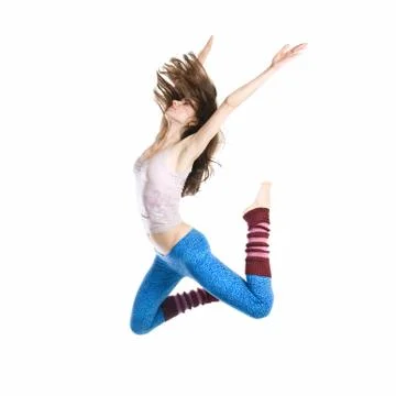 Jumping young dancer isolated on white background Photos