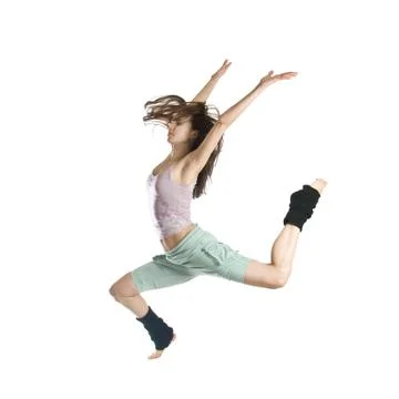 Jumping young dancer isolated on white background Stock-Fotos