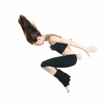 Jumping young dancer isolated on white background Stock-Fotos