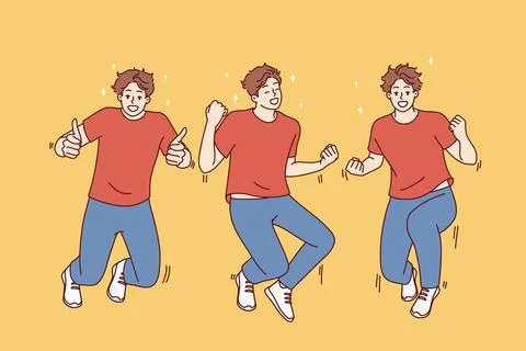 Jumping young man making winning gestures feeling joy and happiness from winning Stock Illustration