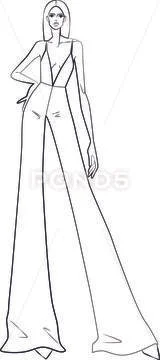JUMPSUIT GIRL (model fashion black and white tall) Stock Illustration