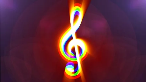 Jumpy RGB music treble clef symbol light rays display animation seamless loop Video stock 89119163
