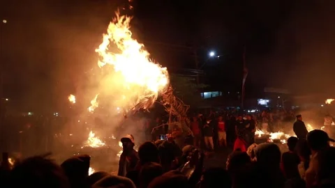 Jun 5, 2023 : torch war, one of the cultural heritage held after the month Stock Footage 244290489