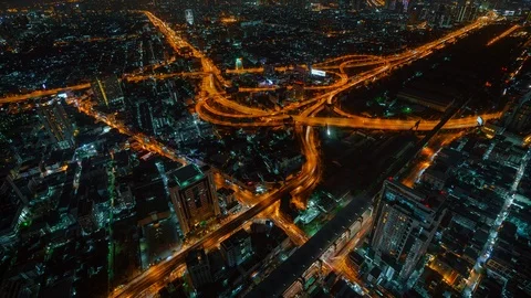 Junction in Bangkok at night Stock Footage 87816613