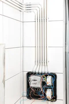 Junction box with electric meter. Stock Photos