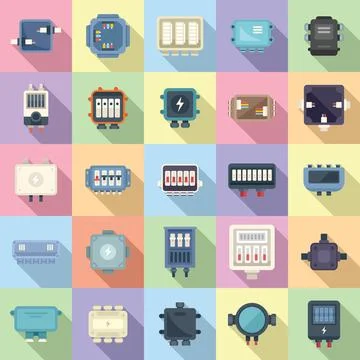 Junction box icons set flat vector. Cable connect Stock Illustration