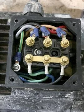 Junction box of a three-phase star-connected motor Stock Photos