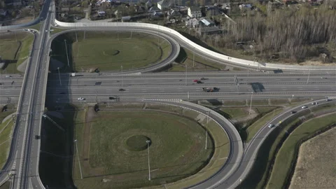Junction of motorways with roundabouts Stock Footage 114253359