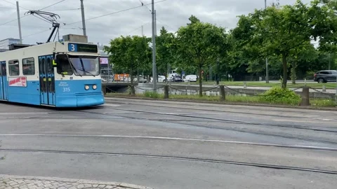 Junction with railroad for trams and other traffic Stock Footage 155490109