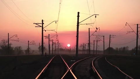 Junction of the railway tracks at sunset in the evening. the concept of travel. Stock Footage 232670294