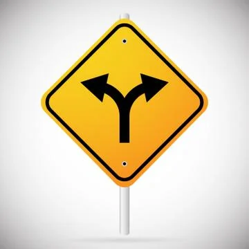 Junction Road Sign - Separation, two paths, two ways. Vector Illustration. Stock Illustration