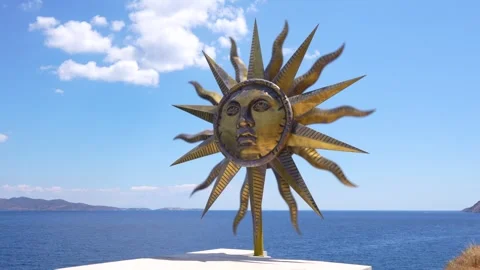 June 01, 2025: Hydra, Greece. Famous Apollo Windspinner Sun Sculpture. Jeff.. Stock Footage 336594342