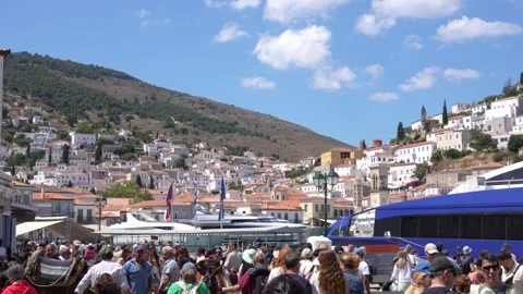 June 1, 2025: Hydra, Greece. Overwhelming Tourists in Greek Island Get Off .. Stock Footage 336594204