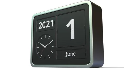 June 1 date on the retro flip clock calendar, 3d rendering Stock Illustration
