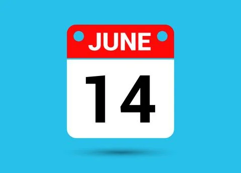 June 14 Calendar Date Flat Icon Day 14 Vector Illustration Stock Illustration
