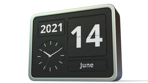 June 14 date on the flip clock calendar, 3d rendering Stock Illustration