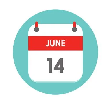 June 14. Vector flat daily calendar icon. Date and time, day, month, Holiday  Stock Illustration