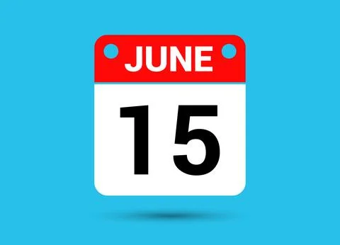 June 15 Calendar Date Flat Icon Day 15 Vector Illustration Stock Illustration