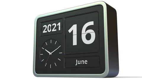 June 16 date on the flip clock calendar, 3d rendering Stock Illustration