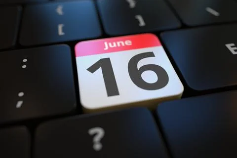 June 16 date on a keyboard key, 3d rendering Stock Illustration