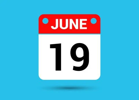 June 19 Calendar Date Flat Icon Day 19 Vector Illustration Stock Illustration