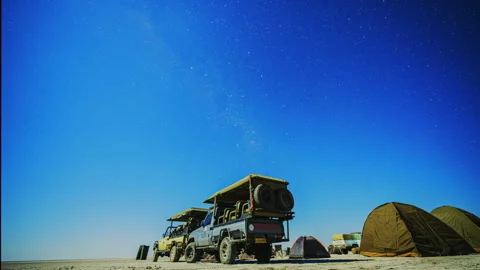JUNE 2, 2026, Botswana Salt Pans Night Sky Timelapse with Slider Motion⁠ Stock Footage 339340645