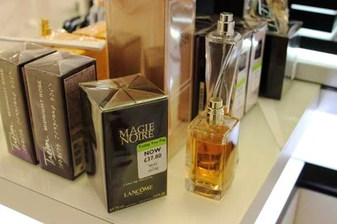 June 2019, Cardiff, Wales. Bottle of perfume, boxed, Magie Noire by Lancome Stock Photos