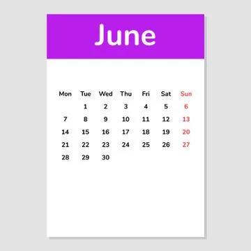 June 2021 calendar sheet. Vector illustration. Isolated on white.. Stock Illustration