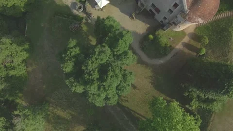 June 2022 - Top down aerial shot of Chāteau du Soudun 4K 60fps Stock Footage 203847688