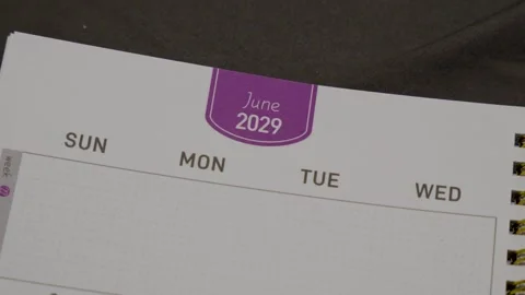 June 2029 planner page close up for monthly calendar concept with scheduling and Stock Footage 336487084