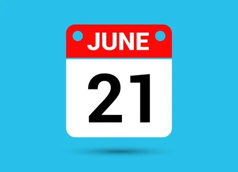 June 21 Calendar Date Flat Icon Day 21 Vector Illustration Stock Illustration