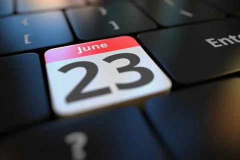June 23 date on a keyboard key, 3d rendering Illustrazione stock