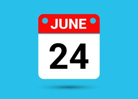 June 24 Calendar Date Flat Icon Day 24 Vector Illustration Stock Illustration