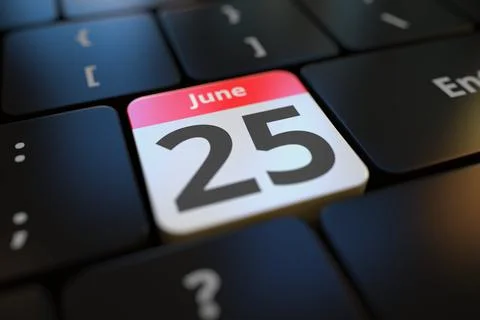 June 25 date on a keyboard key, 3d rendering イラスト素材