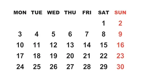 June 26, 2030, Animated 2027 planner showcasing June calendar, highlighting June Stock Footage 320082383